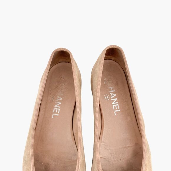 Chanel CC Cap Toe Ballet Flats EU 37.5 US 6.5-7 Beige Suede & Black Two Tone - Picture 5 of 16